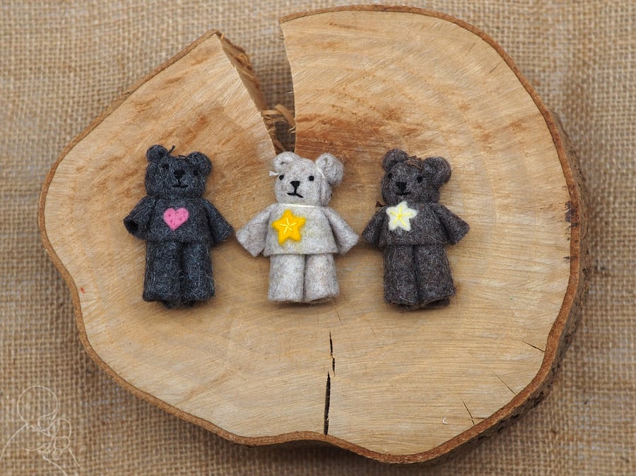 Tiny bear, miniature felt teddy 