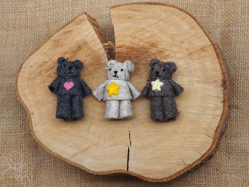 Tiny bear, miniature felt teddy 