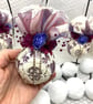 Lilac and Blue Christmas Bauble with Embroidered Lace and Flowers - Image 3