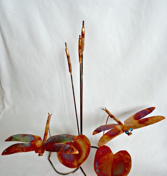 Dragonflies and bulrushes