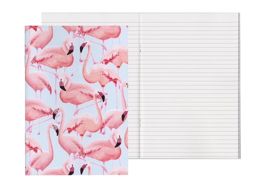 Lined Pages A5 Notebook - Flamingos