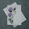 purple floral hand painted original art blank card ( ref F 58 )