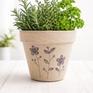 Ceramic herb pot with hand drawn design 
