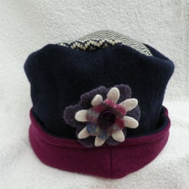 Wool Hat Created from Up-cycled Sweaters. Zig Zag Crown