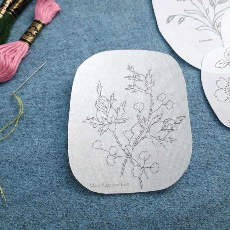 Embroidery motif sticker - Moss Rose - vintage small flowers collection
