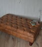 Chesterfield Style Deep Button Footstool in a Premium Tan Faux Leather