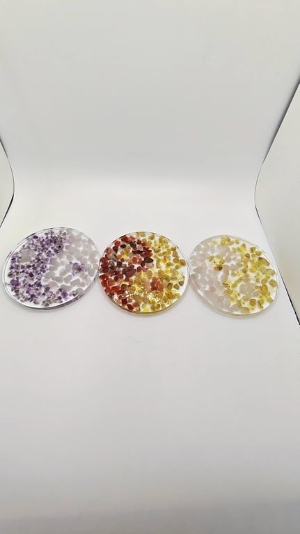 Yin Yang Handmade Resin Coaster With Natural Gemstones: Healing Crystal Decor