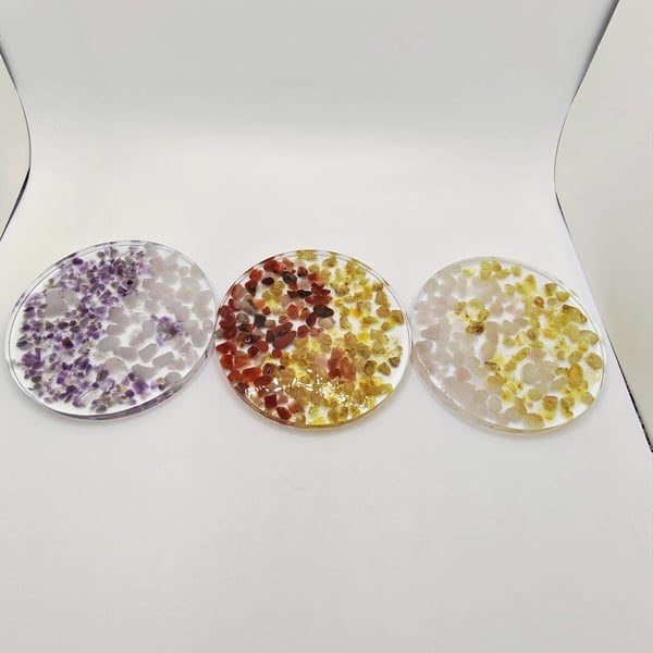 Yin Yang Handmade Resin Coaster With Natural Gemstones: Healing Crystal Decor