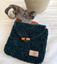 Fully lined crocheted plush yarn cross body bag
