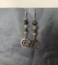 Beaded silver pentacle dangle earrings with icy leaves  - Image 3