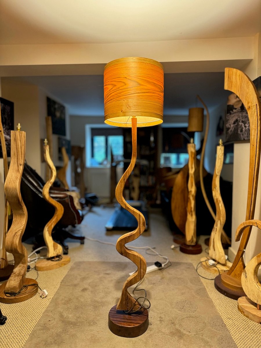 Oak standard lamp with oak veneer lampshade