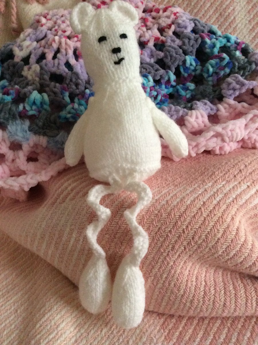 Bear with Wavy Spiral Dangly Long Legs Knitted Shelfie