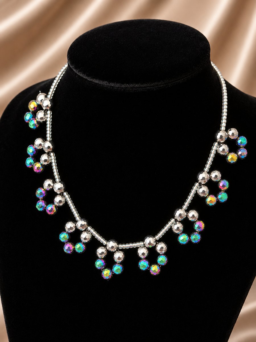 Multi coloured Haematite bead flower necklace