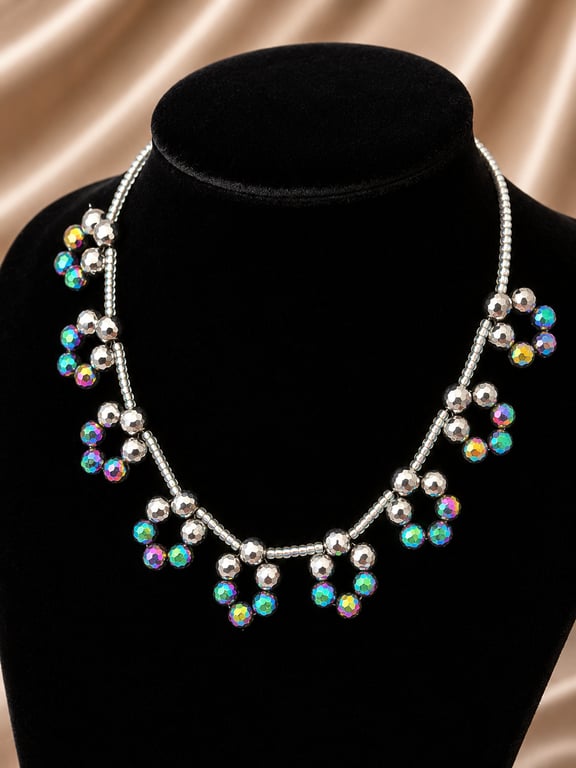 Multi coloured Haematite bead flower necklace