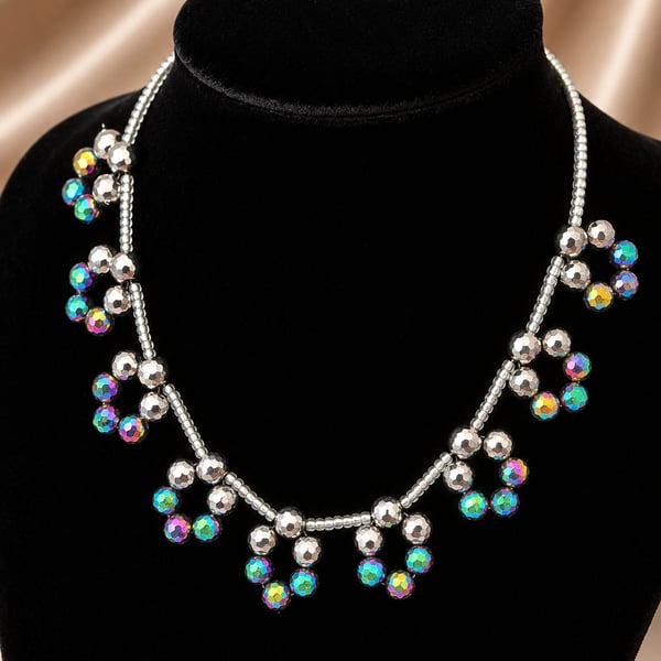 Multi coloured Haematite bead flower necklace