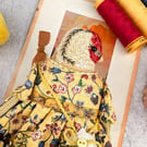 Sappho,  A Tiny Hand Embroidered Goldfinch Folk Art Doll