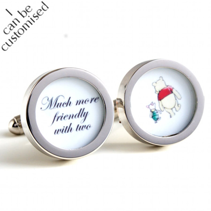 Winnie the Pooh and Piglet Cufflinks 'Much more friendly with two'