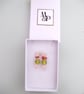  Peach & Rose Quartz Small Drop Earrings Czech Glass Floral Bead, - Image 8