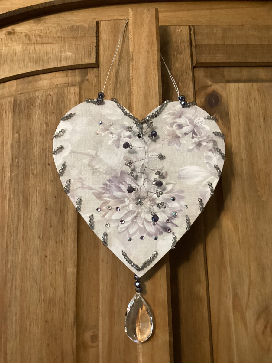 Beaded wooden  heart