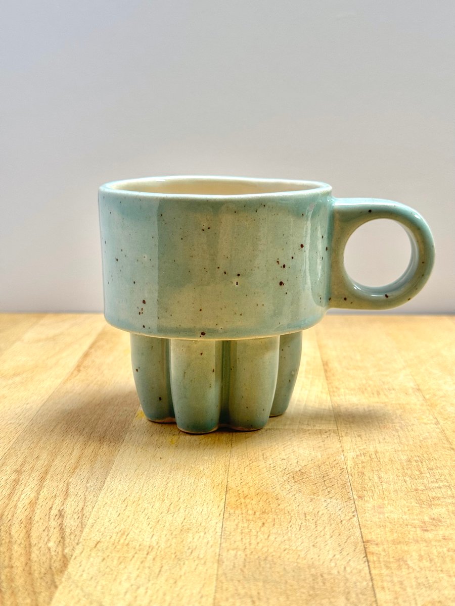 Stackable stoneware tea mugs and coffee cups - Larimar Blue Speckle