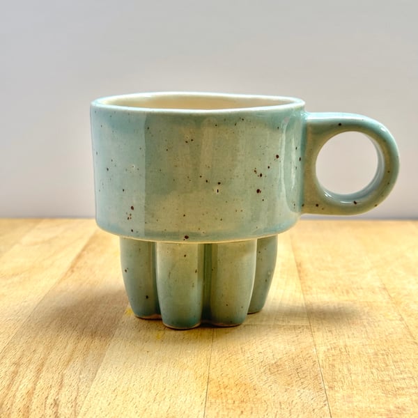 Stackable stoneware tea mugs and coffee cups - Larimar Blue Speckle
