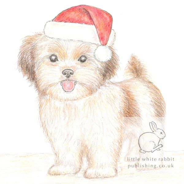 Lizzie the Shih Tzu Cross - Christmas Hat Card