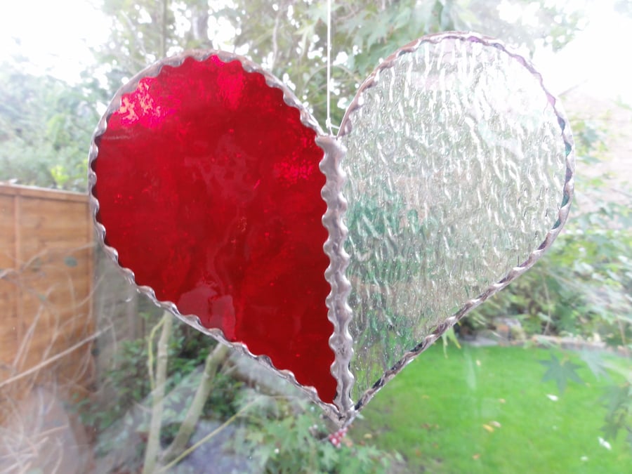 Stained Glass Heart Suncatcher - Red 