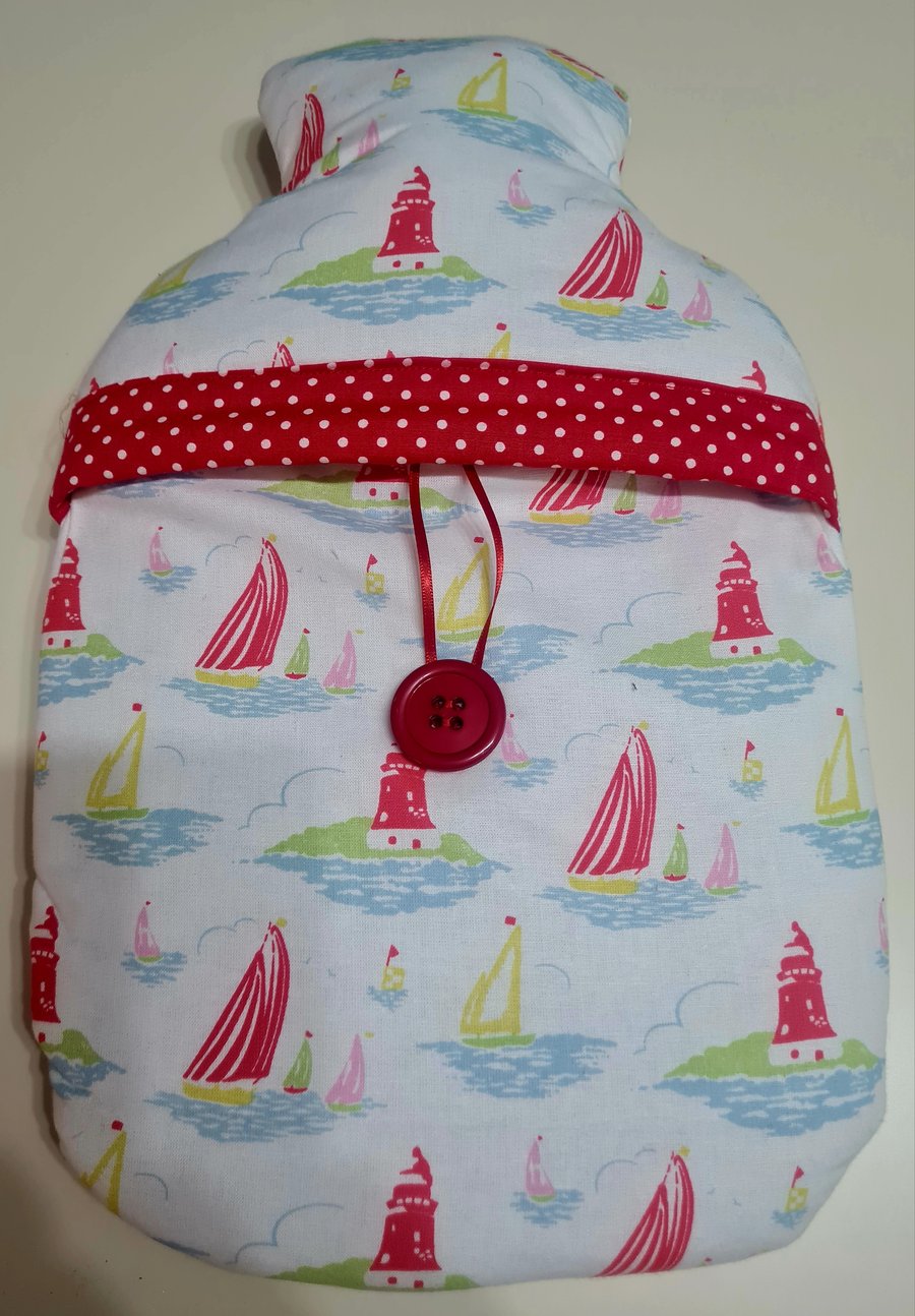 Hot Water Bottle Cover made in Cath Kidston Boats fabric (with bottle)