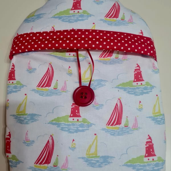 Hot Water Bottle Cover made in Cath Kidston Boats fabric (with bottle)