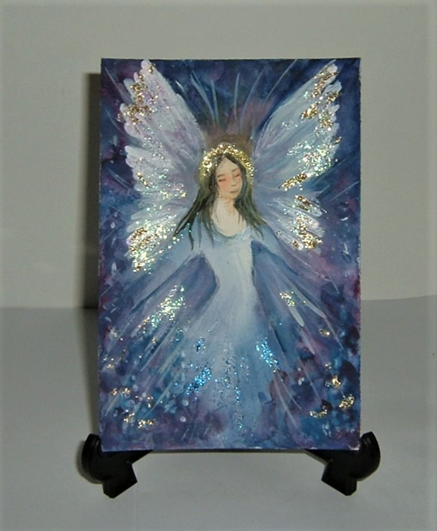 angel fairy glitter watercolour original art painting ( ref F 840 )