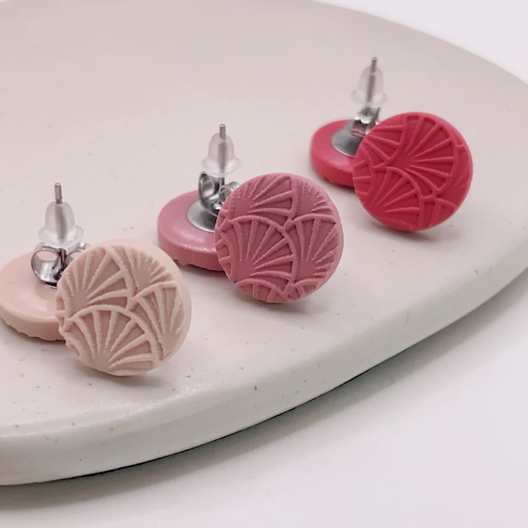 Valentine’s Day stud earrings set , handmade pink clay earrings , gift for her
