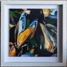 Mussels Original Oil Painting Canvas Panel Framed 20x20cm Shellfish Seafood