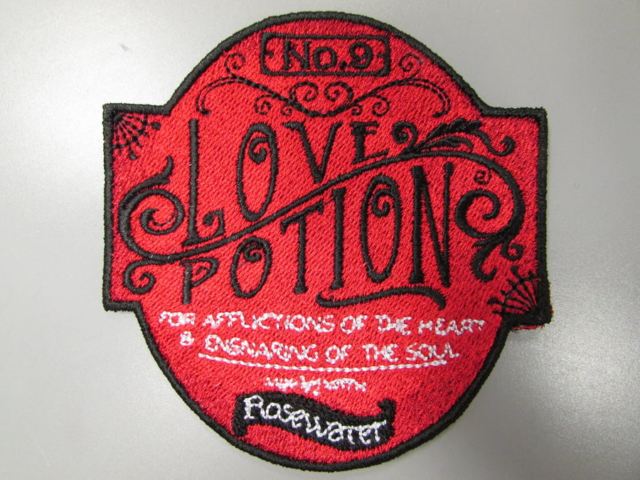 Love Potion Apothecary Label Embroidered Patch Applique Valentine