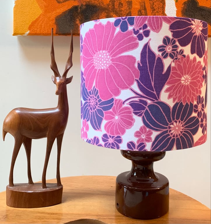 Vivid Pink Purple Funky RETRO FLOWER 60s 70s vintage fabric lampshade option