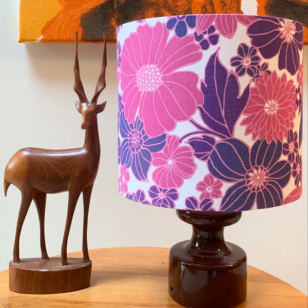 Vivid Pink Purple Funky RETRO FLOWER 60s 70s vintage fabric lampshade option