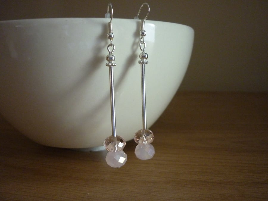 PINK AND SILVER , CRYSTAL DROP EARRINGS.