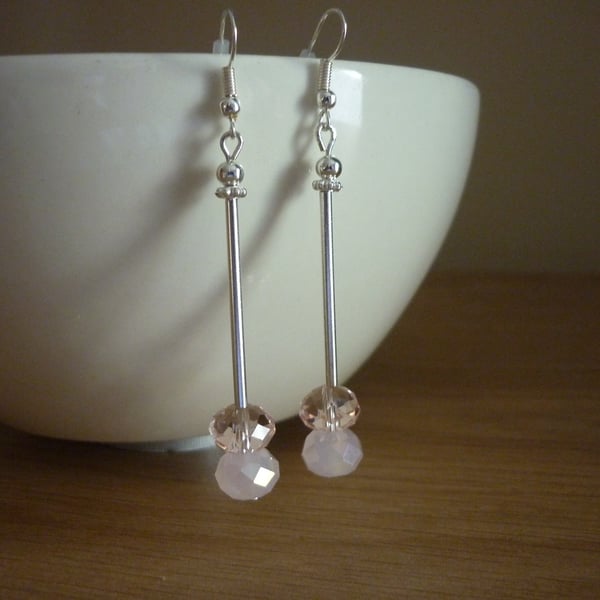 PINK AND SILVER , CRYSTAL DROP EARRINGS.