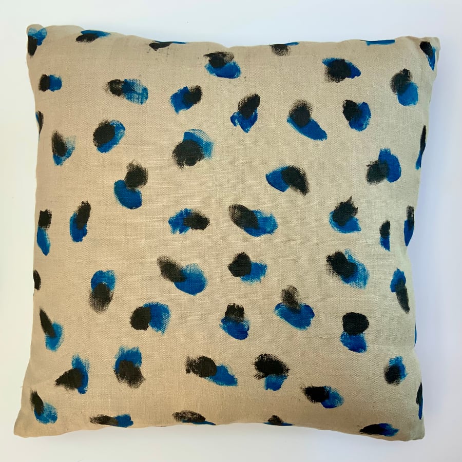 SMUDGE BLUE - Unusual, Cosy, Designer Hand-Block-Printed Cushion from Devon.