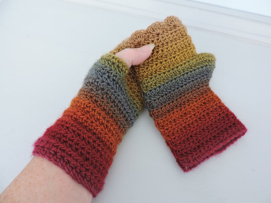 Crochet Fingerless Mitts  100% Acrylic Autumn