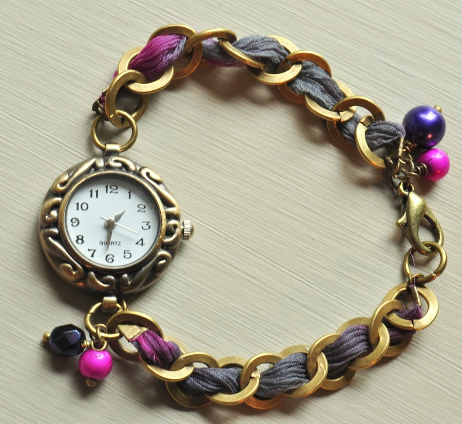 Cherry Bomb Ribbon and Chain Watch