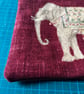 Reclaimed elephant linen zip pouch with velvet back and vintage floral lining - Image 2
