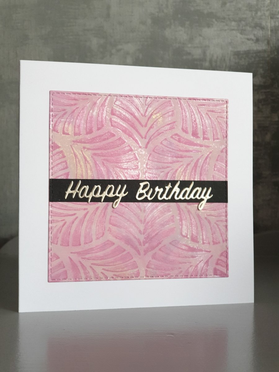 Pink Leaf Birthday Card 