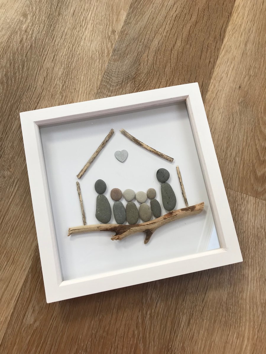 Family Pebble Pictures, Pebble People Pictures, Handmade Pebble Art
