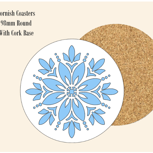 Blue Abstract Flower  Coaster 9.8cm Round With Cork Base.- Design 2
