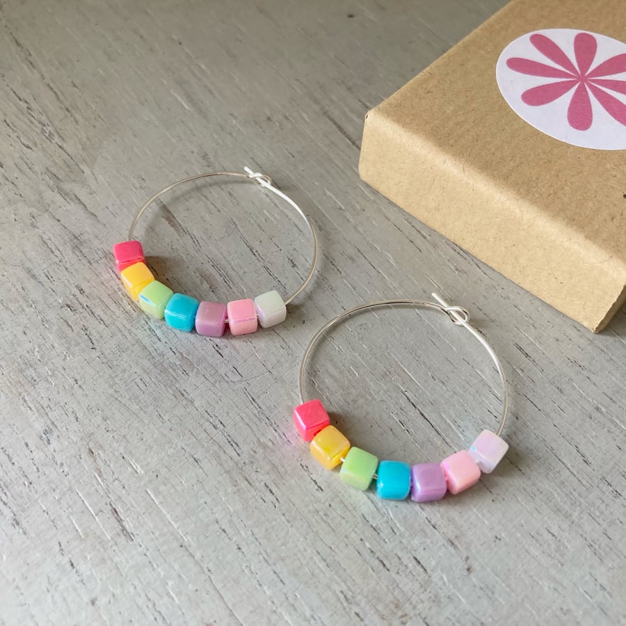 Multi-coloured, mix & match Hoop Earrings, sterling silver