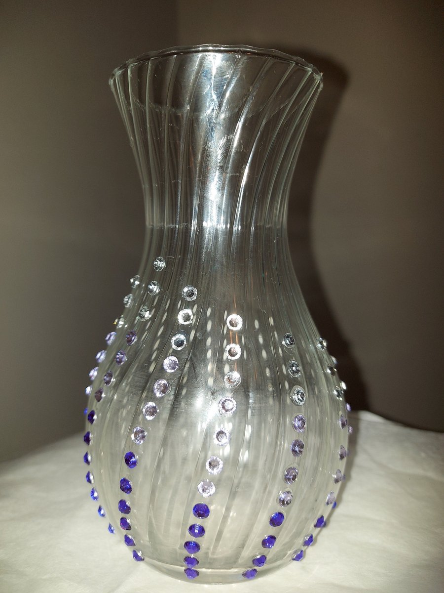 UPCYCLED VASE, Beautiful Hand Sparkled  Clear Vase with Purple Sparkles