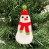 Fused Glass Snowman Hanging, Red Hat - Handmade Glass Decoration