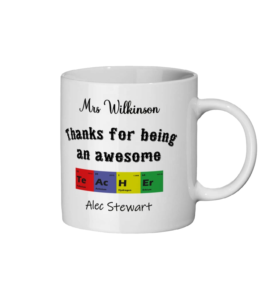 Personalised Ceramic awesome Teacher end of year mug with chemical symbols