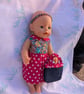 Red polka dot dolls outfit, dress, bag and scrunchie for Our Generation BabyBorn - Image 4