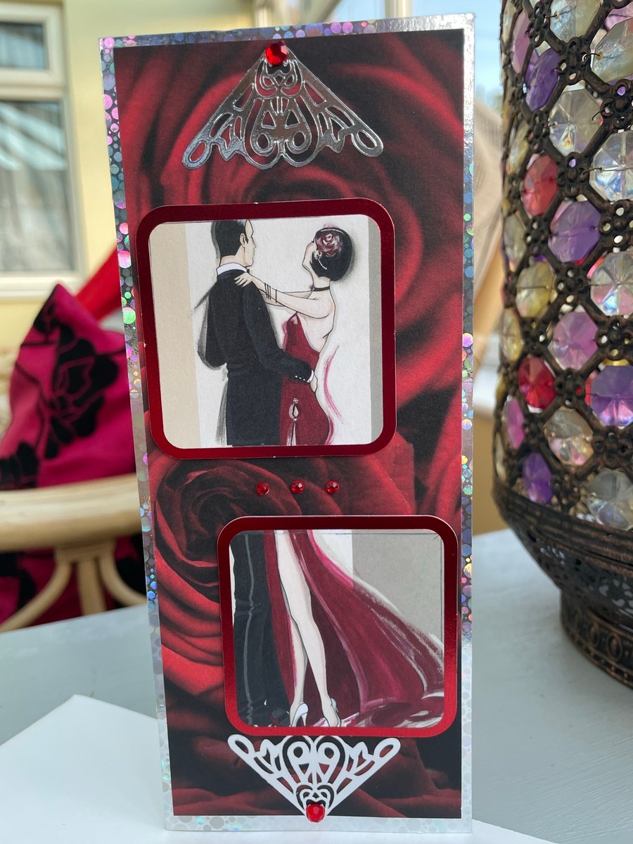 Romantic couple dancing anniversary card